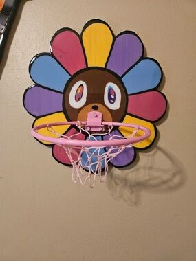 Colorful Murakami Flower Hoop Basketball - Pink Rim, Multicolor Kanya West Grad
